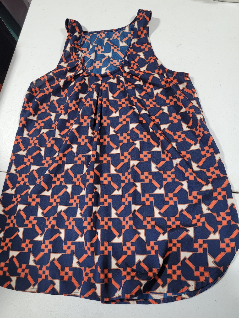 Geometric Navy and Orange Sleeveless Top